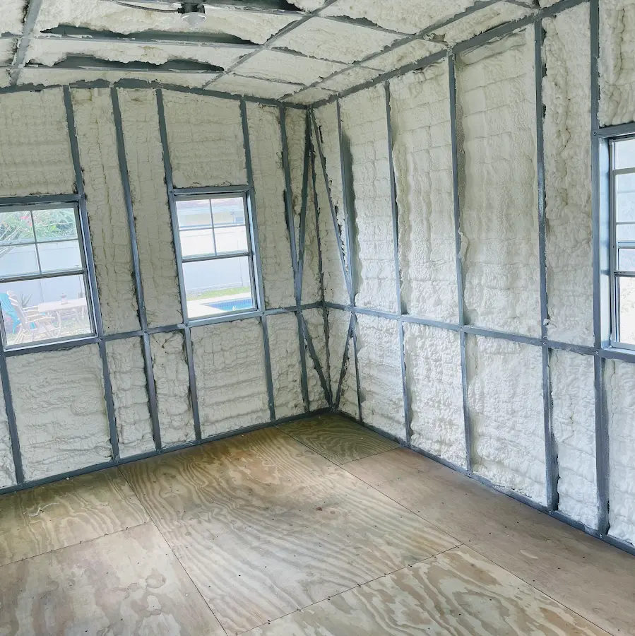Closed-cell spray foam insulation applied to wall cavities in a residential project in Windcrest